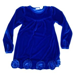 Savannah Bright Blue Long Sleeve Dress Rosettes 6X Velvet Dress